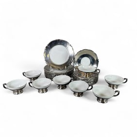 Heinrich & Co. Selb Bavaria Pewter Over Porcelain Part Service