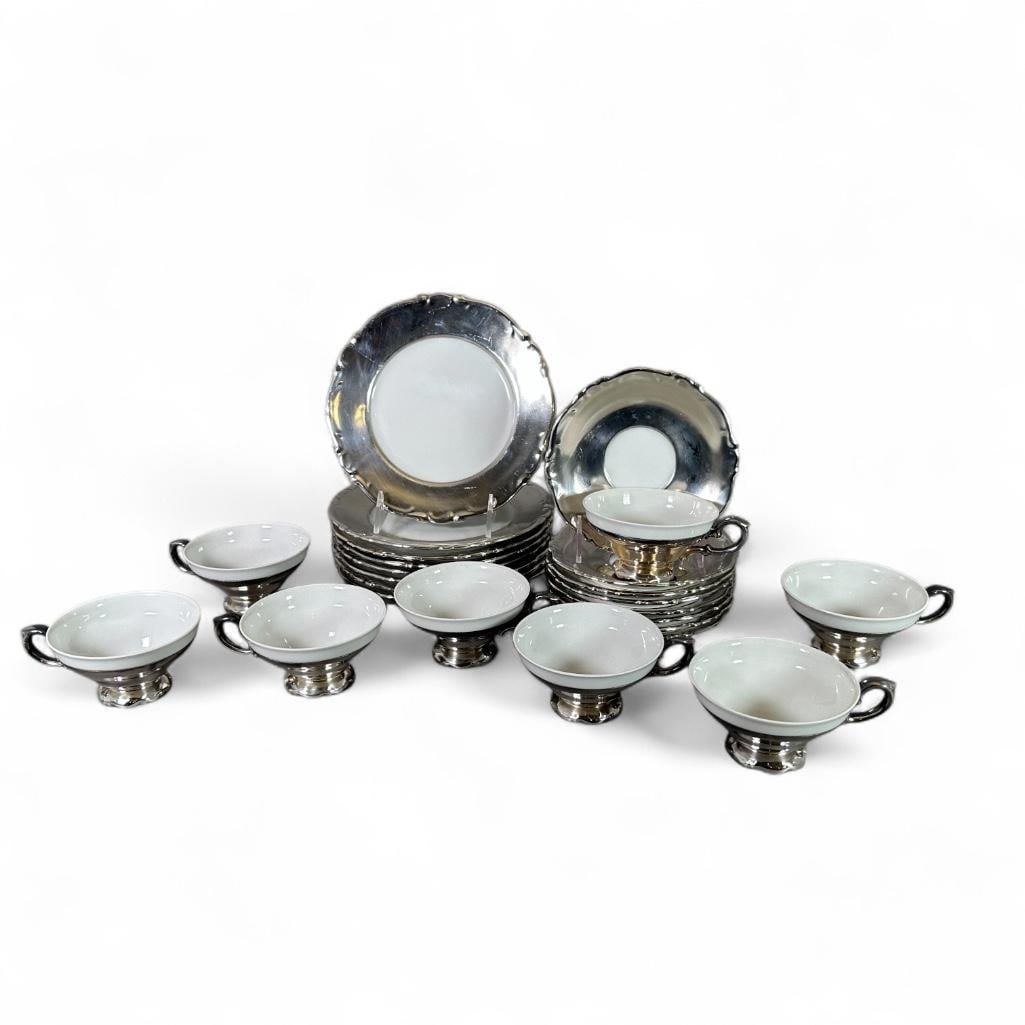 Heinrich & Co. Selb Bavaria Pewter Over Porcelain Part Service (1 of 9)
