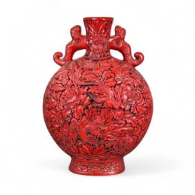 Chinese Cinnabar Lacquer Moon Flask