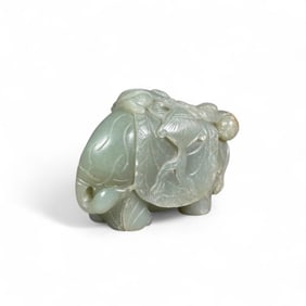 Chinese Carved Jade Figure of a Elephant and Boys