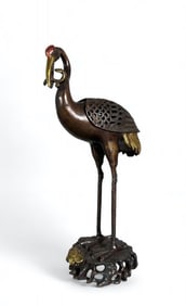 Chinese Bronze Crane Form Censor, Modern