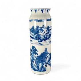 Chinese Qing Style Blue and White Tall Vase