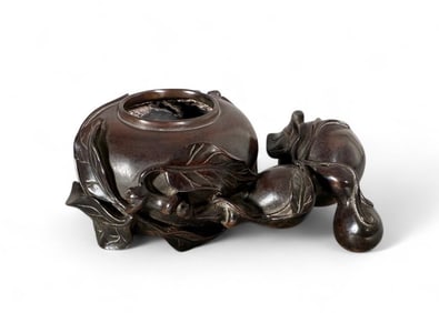 Chinese Bronze Censer in Form of Peach and Double Gourd