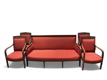 French Empire Mahogany Five Piece Salon Suite, 19thc.