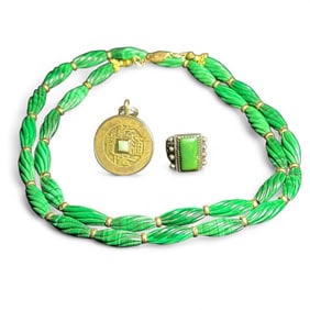Group of Malachite, Jade and Green Turquoise Jewelry