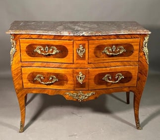 A Louis XV Inlaid Bombe Commode with Marble Top, 18thc.
