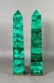 Pair of Malachite Veneered Obelisks