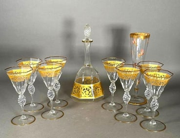 Venetian Blown Glass Decanter and Eight Wines