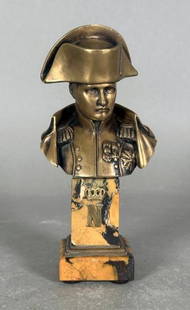 Oskar Gladenbeck Bronze Bust of Napoleon on Marble Columnar Base: Oskar Gladenbeck (German 1850-1921) Bust length portrait of Napoleon in general&#39;s dress uniform and bicorne hat, on squared marble base with initial &#34;N&#34; and crown. Incised signature to obv