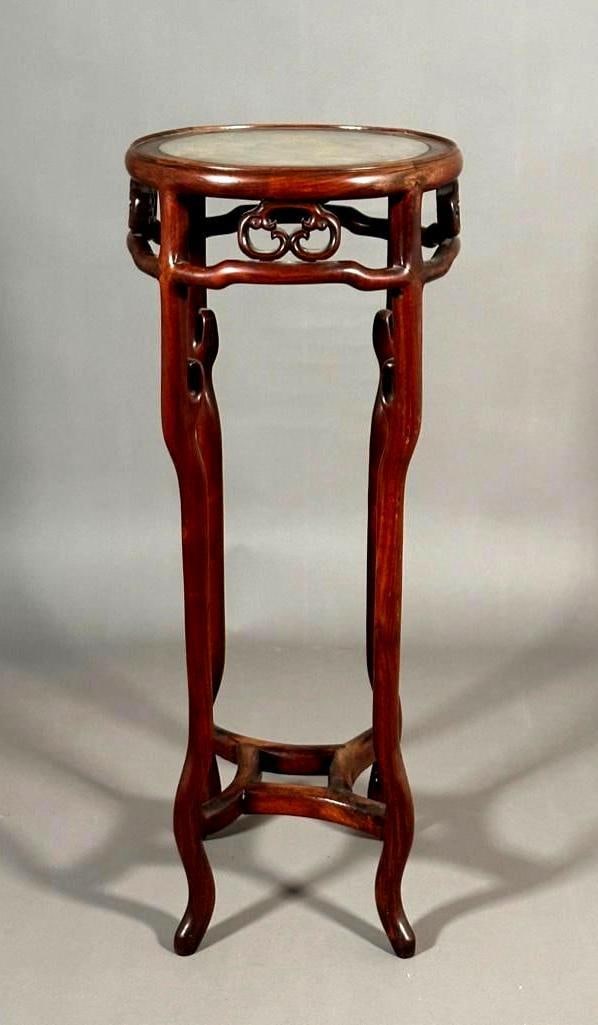 Chinese Hardwood Floor Stand with Inset Marble Top (1 of 4)