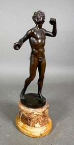 Italian Grand Tour Bronze Figure, Dancing Satyr with Cymbals