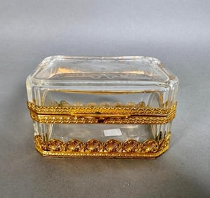 French Engraved Crystal Box with Ormolu Mounts