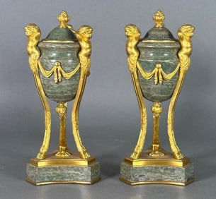 Pair of French Gilt Bronze and Marble Cassolettes, 19thc.