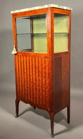 Louis XVI Style Parquetry Vitrine Cabinet with Marble Top, Late 19thc.
