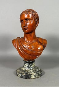 Antique Carved Wood Bust Of Caesar