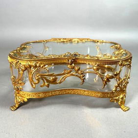 French Art Nouveau Bronze Mounted Crystal Box, c.1900
