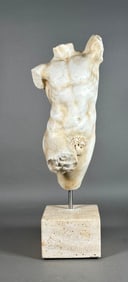 Carved White Marble Torso of a Nude Male, After the Greek or Roman