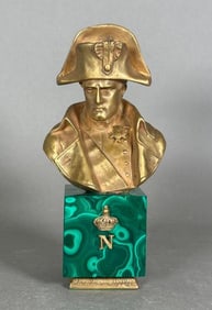 Emile Pinedo Bronze Bust of Napoleon on Malachite Pedestal