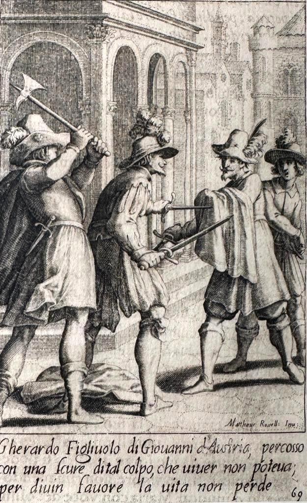 Jacques Callot Engraving, "Gherardo, From Scelta d'Alcuni Miracoli...": Jacques Callot (French 1592-1635) After Matteo Rosselli (Italian 1578-1650) ) "Gherardo, Brother of Giovanni of Austria, " from Scelta d'Alcuni Miracoli e Grazie della Santissima Nunziata