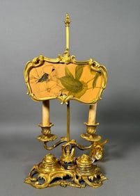 French Louis XV Style Gilt Bronze Candlestick Lamp with Encrier, 19thc.