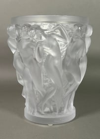 Lalique Molded and Frosted Glass Vase, Bacchantes