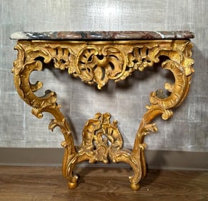 A French Rococo Giltwood Console Table with Marble Top, 18thc.