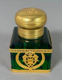 Napoleon III Bronze Mounted Green Glass Inkwell, 19thc.