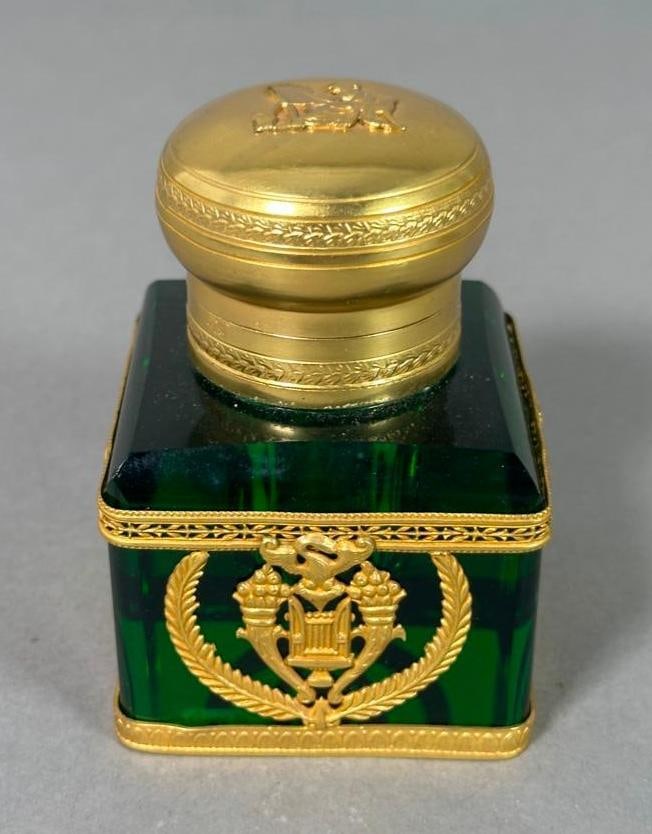 Napoleon III Bronze Mounted Green Glass Inkwell, 19thc. (1 of 7)