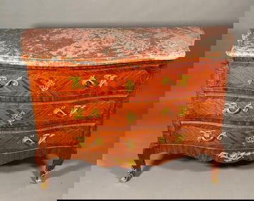Louis XV Style Parquetry Commode with Marble Top