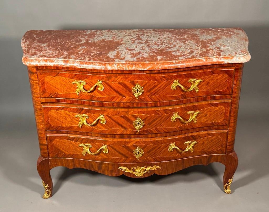 Louis XV Style Parquetry Commode with Marble Top (1 of 16)