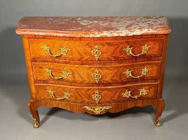 Louis XV Style Parquetry Commode with Marble Top