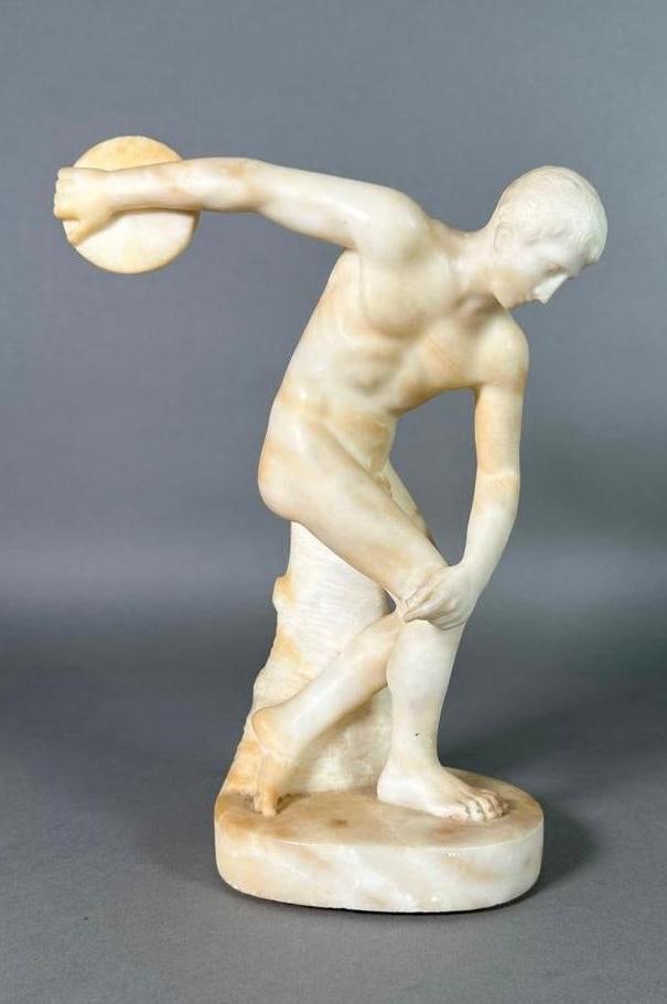 Carved Alabaster Figure of the Discobolus, After the Antique (1 of 9)