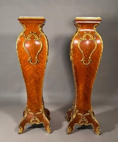Pair of Louis XV Style Parquetry and Gilt Bronze Mounted Pedestals