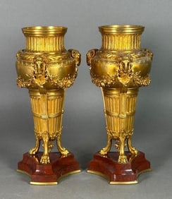 A Pair of Louis XV Gilt Bronze Urns, F. Barbedienne, Paris, 19thc.