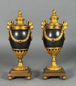 Fine Pair of English Regency Bronze and Ormolu Cassolettes, Early 19thc.