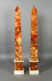 Pair of Classical Style Breche Marble Obelisks, Late 19thc.