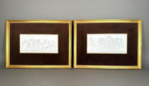 Two Framed Thorvaldsen Bisque Porcelain Relief Plaques
