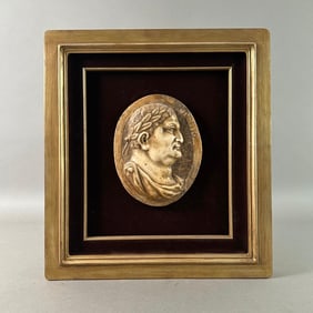 Roman Carved Marble Portrait Medallion, Emperor Vitellio