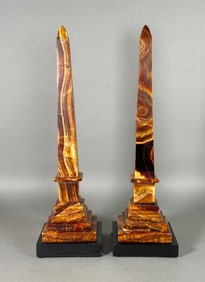 A Pair of Attractive Classical Style Brown Onyx Obelisks