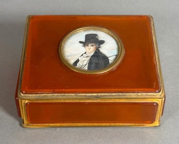 Gilt Metal and Resin Box with Portrait Miniature, 19thc.
