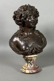 Bronze Bust of a Bacchante by Joseph Charles Marin, 19thc.
