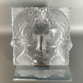 Large Lalique Molded and Frosted Glass "Masque de Femme"