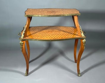 Louis XV Style Parquetry Two Tier Table, Late 19th-Early 20thc.