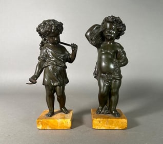 Pair of Bronze Cherubs Emblematic of Summer and Fall