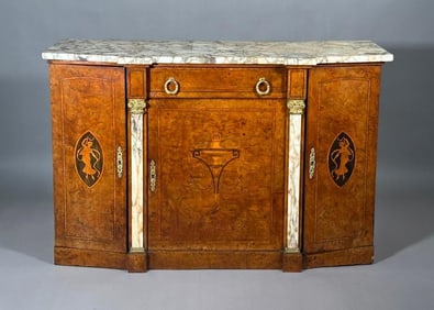 Italian or French Art Deco Marquetry Cabinet with Marble Top