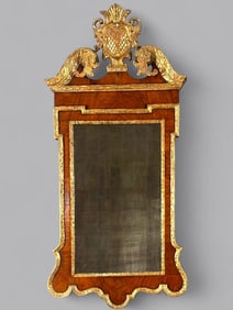 Small Size George II Walnut and Parcel Gilt Mirror, 18thc.