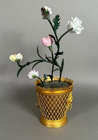 French Gilt Metal, Tole and Porcelain Flower Pot