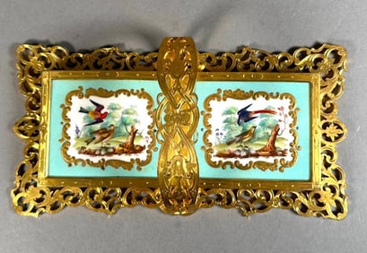 French Gilt Bronze and Porcelain Paper Weight, 19thc.