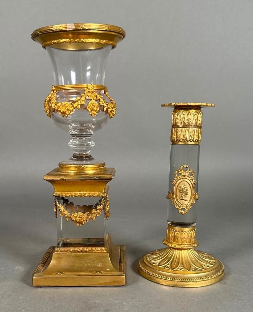 French Bronze Mounted Crystal Urn and Candlestick, 19thc. (1 of 8)