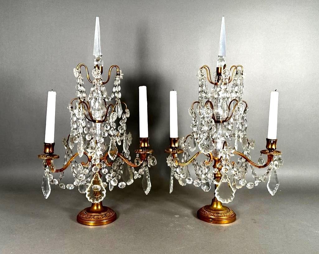 A Pair of Bronze and Crystal Three Light Girondoles (1 of 13)